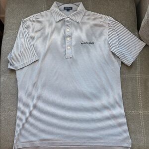 Peter Millar- Taylormade - Crown Crafted - Striped Polo - Gray, Blue and White